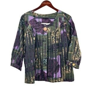 Tantrums Womens Size XL Purple Jacket One Button Babydoll 3/4 Sleeve Artsy E2